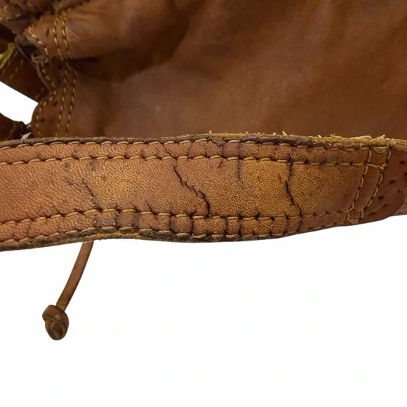 Lucky Brand Distressed Lamb Leather Hobo Bag Brown Boho Scallop Trim Fringe Vntg - Picture 15 of 16